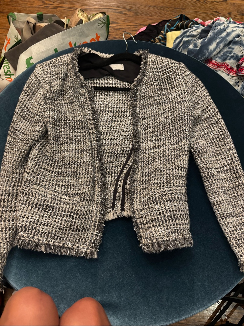 IRO Black and White Tweed Fringe Jacket